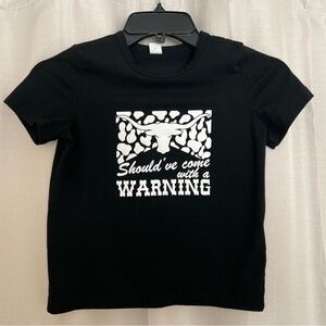 SHEIN Kids “Should’ve Come With a Warning” Black Graphic Tee – Size 6Y